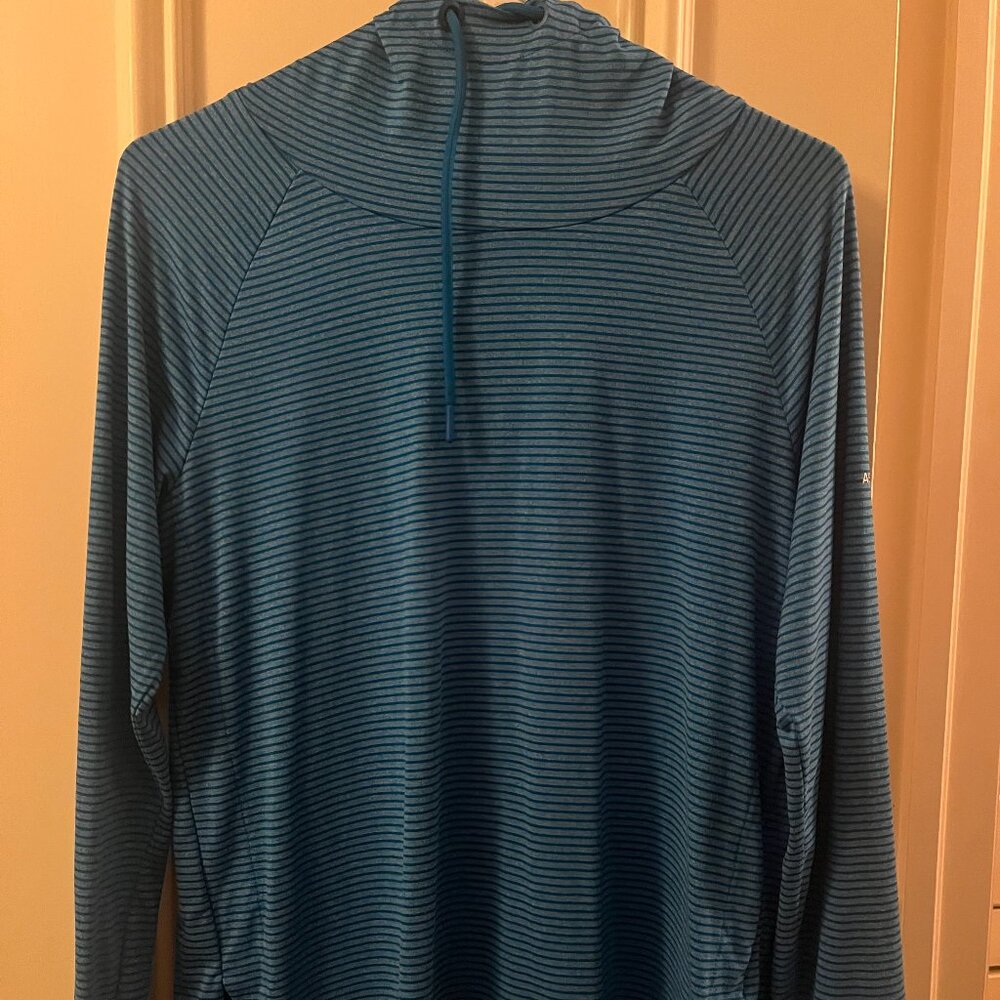 Ascend Sweater Women Small Blue Striped Pullover Lightweight Long Sleeve Hoodie